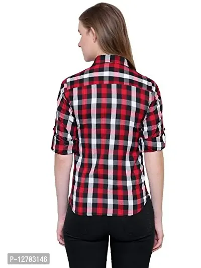 Aditii's Mantra Check Shirt for Women, Women's Rayon Roll-Up Sleeves Casual Shirt (Large, Black & Maroon)-thumb3