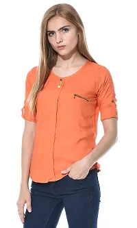 Aditii's Mantra Women's Cotton Rayon Solid Side Zip Jeans/ Pant Buttoned Western Top (Orange, Small)-thumb1