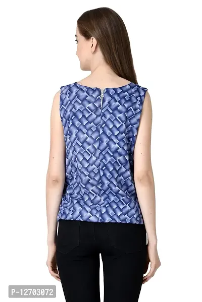 Aditii's Mantra Fashionable Multicolour Abstract Women Printed polycrepe Top Blue-thumb3