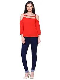 Aditii's Mantra Women Red Off Shoulder Top Gold pipework-thumb2