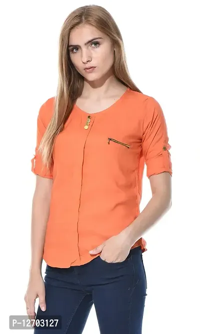 Aditii's Mantra Women's Cotton Rayon Solid Side Zip Jeans/ Pant Buttoned Western Top (Orange, Small)