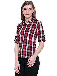 Aditii's Mantra Check Shirt for Women, Women's Rayon Roll-Up Sleeves Casual Shirt (X-Large, Black  Maroon)-thumb1