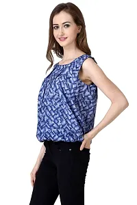 Aditii's Mantra Fashionable Multicolour Abstract Women Printed polycrepe Top Blue-thumb1