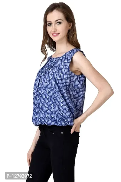 Aditii's Mantra Fashionable Multicolour Abstract Women Printed polycrepe Top Blue-thumb2