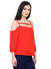 Aditii's Mantra Women Red Off Shoulder Top Gold pipework-thumb3