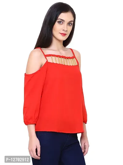 Aditii's Mantra Women Red Off Shoulder Top Gold pipework-thumb4