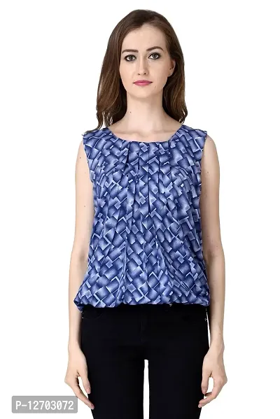 Aditii's Mantra Fashionable Multicolour Abstract Women Printed polycrepe Top Blue-thumb0