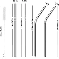 Stainless Steel Straws with Cleaning Brush for Kids  Adults, Bent Reusable Metal Straws, Cutlery (Pack of 4 Straight  4 Bent, 2 Brush) Long Steel Straws for Drinking  Drinks, Silver-thumb1