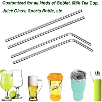 Stainless Steel Straws with Cleaning Brush for Kids  Adults, Bent Reusable Metal Straws, Cutlery (Pack of 2 Straight  2 Bent, 1 Brush) Long Steel Straws for Drinking  Drinks, Silver-thumb3