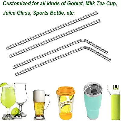 Stainless Steel Straws with Cleaning Brush for Kids  Adults, Bent Reusable Metal Straws, Cutlery (Pack of 2 Straight  2 Bent, 1 Brush) Long Steel Straws for Drinking  Drinks, Silver-thumb4