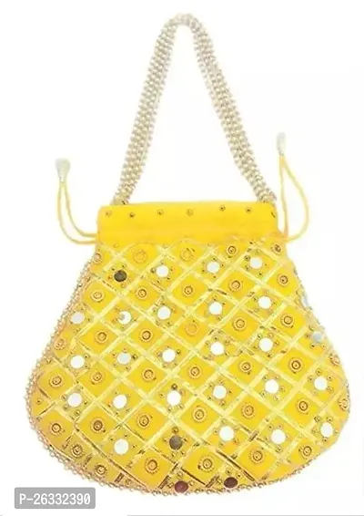 Stylish Yellow Fabric Embroidered Handbags For Women-thumb0