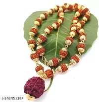 kriwin  Rudraksha Mala with Golden Cap for Unisex Wood Chain-thumb1