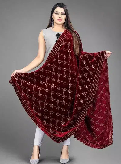 Embroidered Fancy Work Velvet Women Dupatta