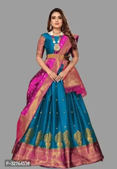 Stylish Art Silk Semi Stitched Jacquard Lehenga Cholis for Women-thumb0