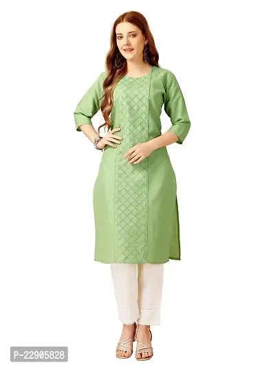 ARADHNA Women's Cotton Blend Embroidered Straight Kurti Pant (XX-Large, Lime)-thumb0