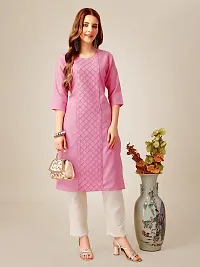 ARADHNA Women's Cotton Blend Embroidered Straight Kurti Pant (Large, Pink)-thumb4