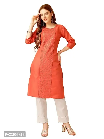 ARADHNA Women's Cotton Blend Embroidered Straight Kurti Pant (XX-Large, Coral)