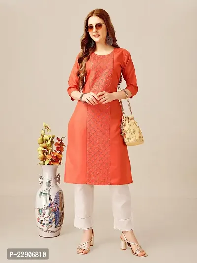 ARADHNA Women's Cotton Blend Embroidered Straight Kurti Pant (XX-Large, Coral)-thumb5