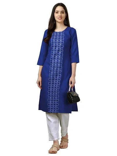 Narrow fashion Women's Straight Embroidery Kurti (XL, Royle Blue)