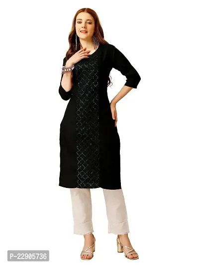 ARADHNA Women's Cotton Blend Embroidered Straight Kurti Pant (XX-Large, Black)-thumb0