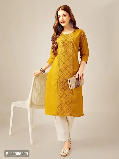 ARADHNA Women's Cotton Blend Embroidered Straight Kurti Pant (X-Large, Yellow)-thumb5