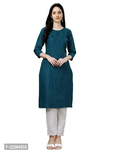 ARADHNA Women's Solid Cotton Straight Stitched Comfortable and Stylish Kurtis-thumb0