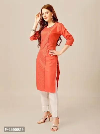 ARADHNA Women's Cotton Blend Embroidered Straight Kurti Pant (XX-Large, Coral)-thumb3