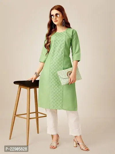 ARADHNA Women's Cotton Blend Embroidered Straight Kurti Pant (XX-Large, Lime)-thumb5