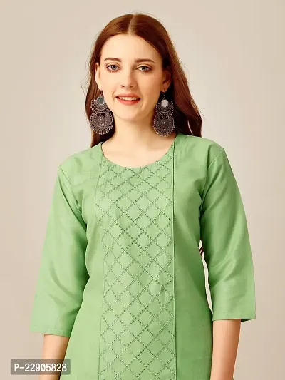 ARADHNA Women's Cotton Blend Embroidered Straight Kurti Pant (XX-Large, Lime)-thumb4