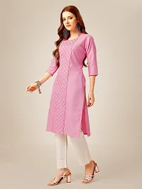 ARADHNA Women's Cotton Blend Embroidered Straight Kurti Pant (Large, Pink)-thumb2