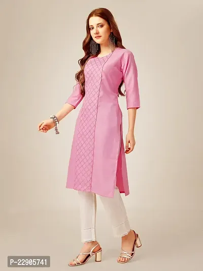 ARADHNA Women's Cotton Blend Embroidered Straight Kurti Pant (Large, Pink)-thumb3