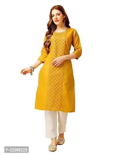 ARADHNA Women's Cotton Blend Embroidered Straight Kurti Pant (X-Large, Yellow)