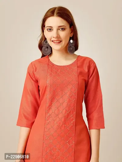 ARADHNA Women's Cotton Blend Embroidered Straight Kurti Pant (XX-Large, Coral)-thumb4