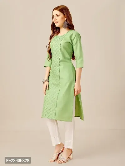 ARADHNA Women's Cotton Blend Embroidered Straight Kurti Pant (XX-Large, Lime)-thumb3