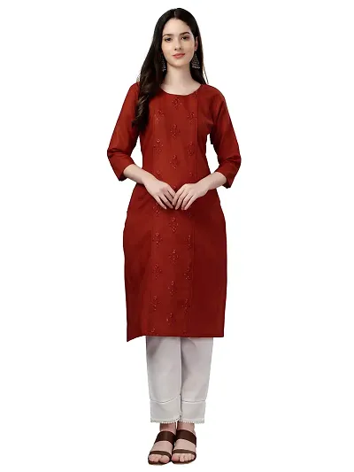 Narrow fashion Women's Straight Embroidery Kurti (M, Orange)