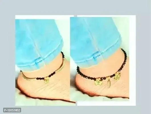 Shimmering Black Brass Beads Anklet For Women-thumb0