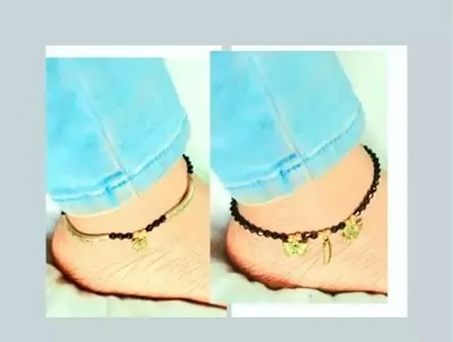 Shimmering Black Brass Beads Anklet For Women