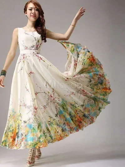 Fabulous Floral Print Georgette Stitched Gown For Women