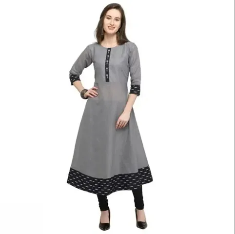 Stylish Flex Solid Round Neck 3/4 Sleeves Anarkali Kurta For Women