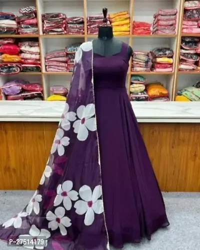 Fancy Georgette Gown With Dupatta For Women-thumb0