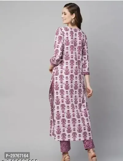 Fancy Purple Cotton Blend Printed Kurta Pant Set For Women-thumb2