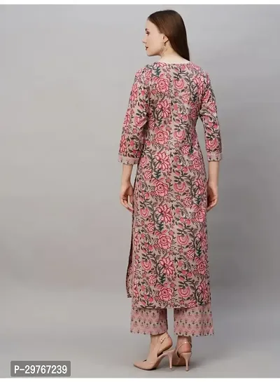 Fancy Beige Cotton Blend Printed Kurta Pant Set For Women-thumb3