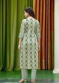 Stylish Green Cotton Printed Kurta Pant Set With Dupatta For Women-thumb1