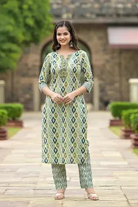 Stylish Green Cotton Printed Kurta Pant Set With Dupatta For Women-thumb3