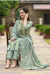 Stylish Green Cotton Printed Kurta Pant Set With Dupatta For Women-thumb4