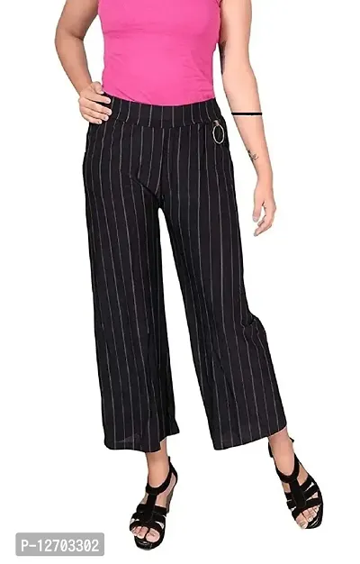 Babymart Designer Strped Trouser Ankle Pant/Jeggings with Beautiful Cross Pocket Designed with Best Comfort Casual/Formal wear. Black-thumb0