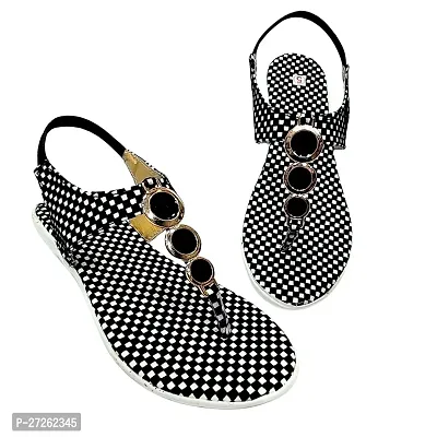 Check Women Sandal For Girls  - Black  White-thumb2