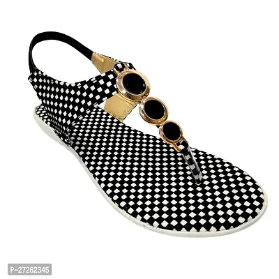 Check Women Sandal For Girls  - Black  White-thumb3