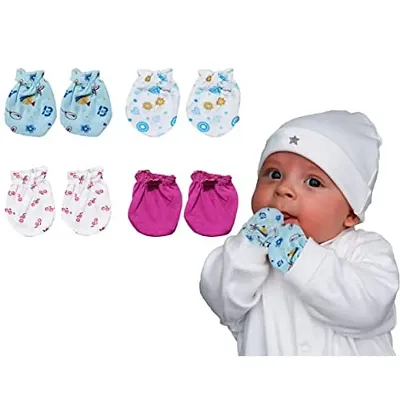 Neeba Newborn Babies Soft Cotton Hosiery Mittens Set Printed Gloves Combo for Baby Boys  Baby Girls (Unisex) (0-12 Months) (Pack of 4)