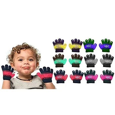 Neeba Baby Boy's  Baby Girl's Soft Woolen Winter Warm Kids ABCD Gloves Size Free Pack of 6